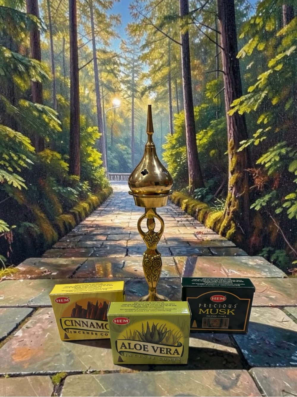 Brass Incense Burner with Aloe Vera, Cinnamon & Precious Musk Incense ~ NEW